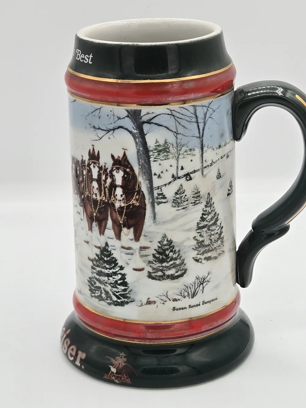 1991 Budweiser Clydesdale Holiday Ceramic Beer Stein 